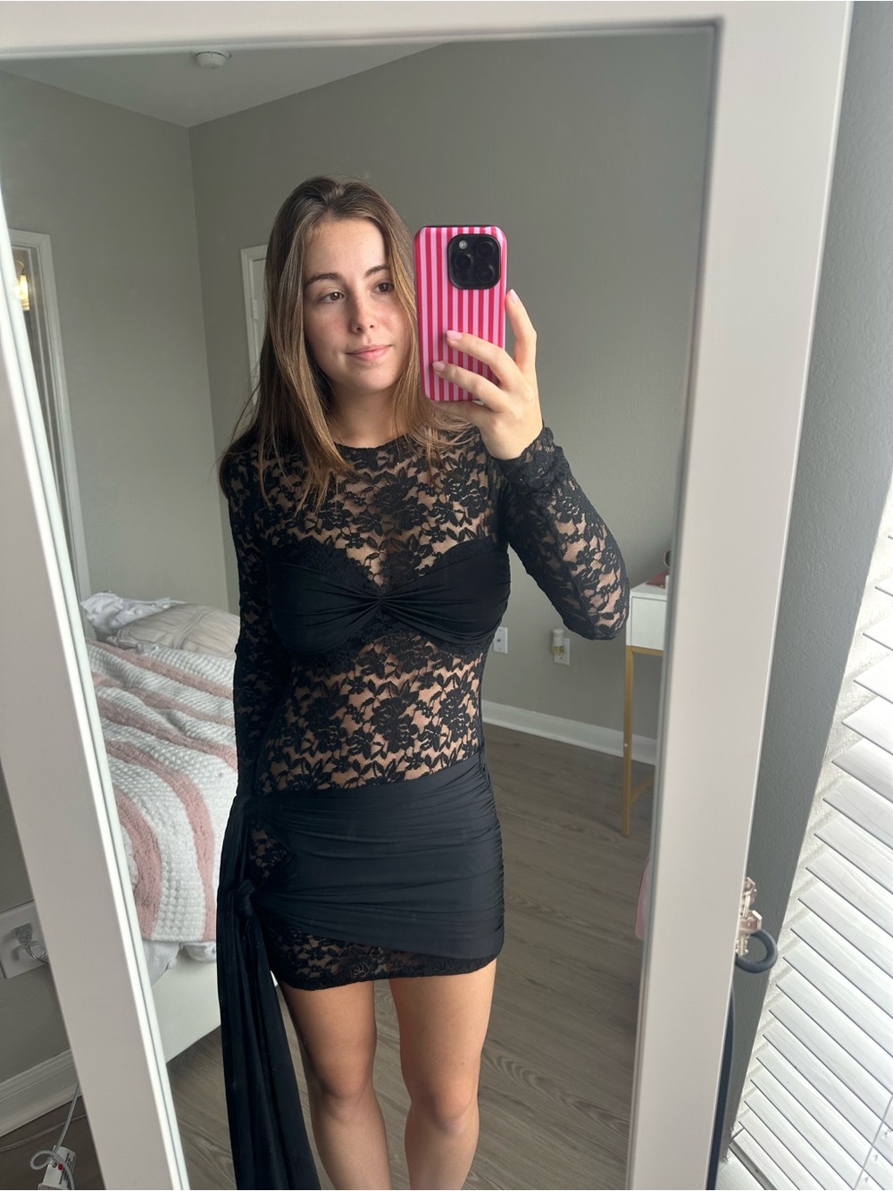Lioness Black Lace Long-Sleeve Mini Dress